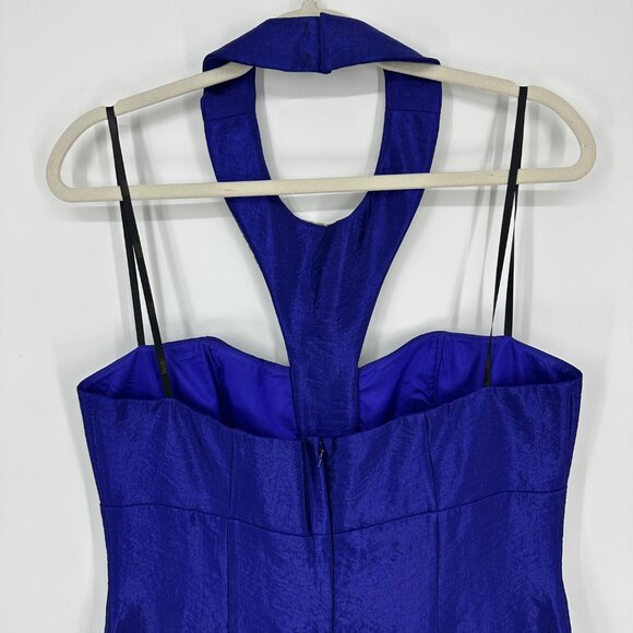 Laundry by Shelli Segal Embellished Halter Cocktail Dress 12 Mini Beaded Blue - Picture 8 of 13